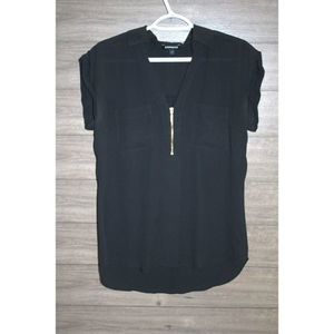 Express Black Short Sleeve Blouse with 1/4 zip size Small